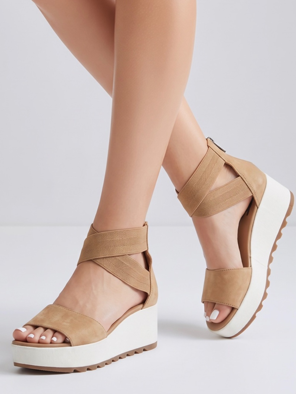 SOREL • Joanie II Ankle Lace Wedge Sandals Tan Leather Size 9.5